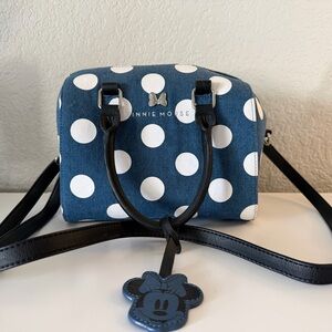 Disney Loungefly Minnie Mouse Denim Polka Dot Satchel Purse